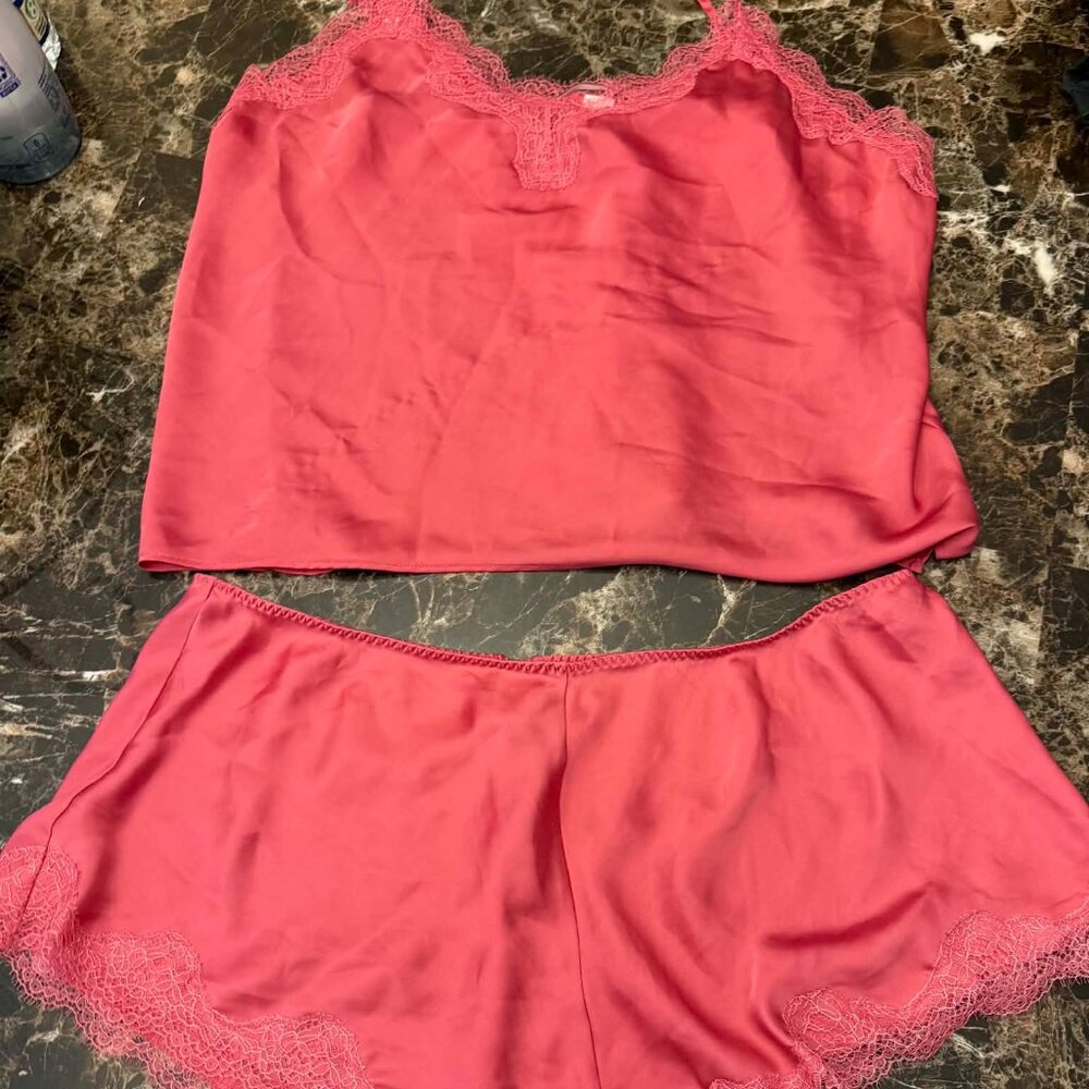 Victoria’s Secret Satin Lace Pajama Set Coquette Sleepwear  Feminine Y2K w118